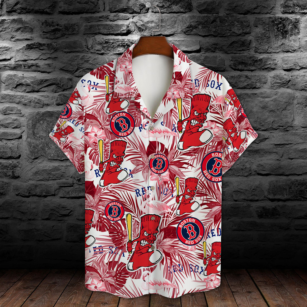 Boston Red Sox Major League Baseball Mascot And Hibiscus Pattern 3D Print Hawaiian Shirt MAY1