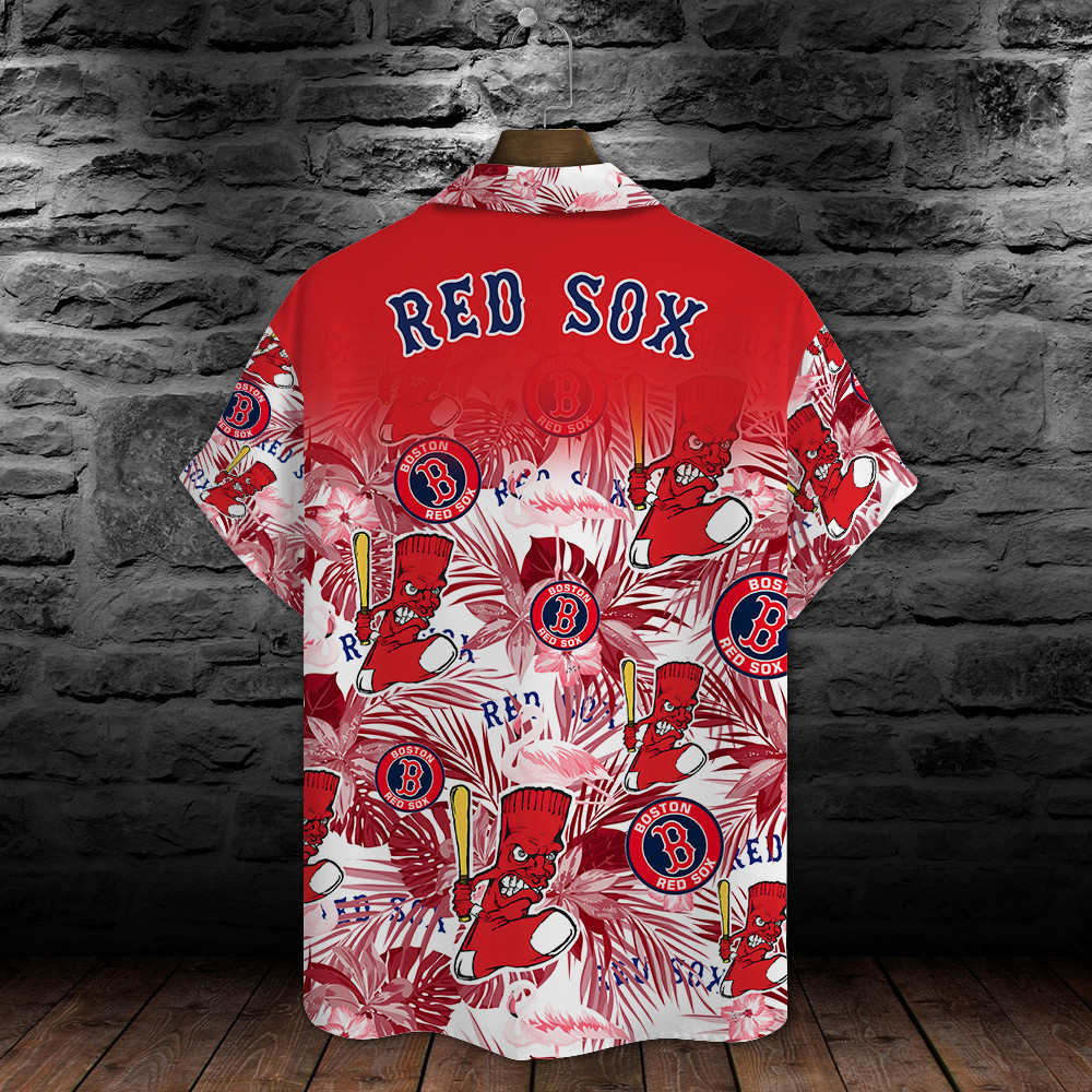 Boston Red Sox Major League Baseball Mascot And Hibiscus Pattern 3D Print Hawaiian Shirt MAY1