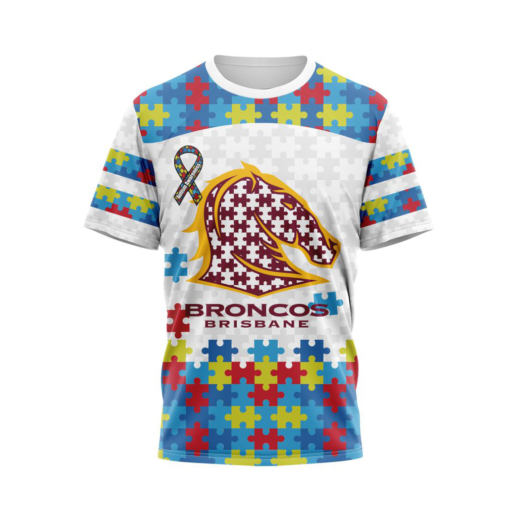 Brisbane Broncos NRL Autism Awareness Concept Kits Hoodie T Shirt