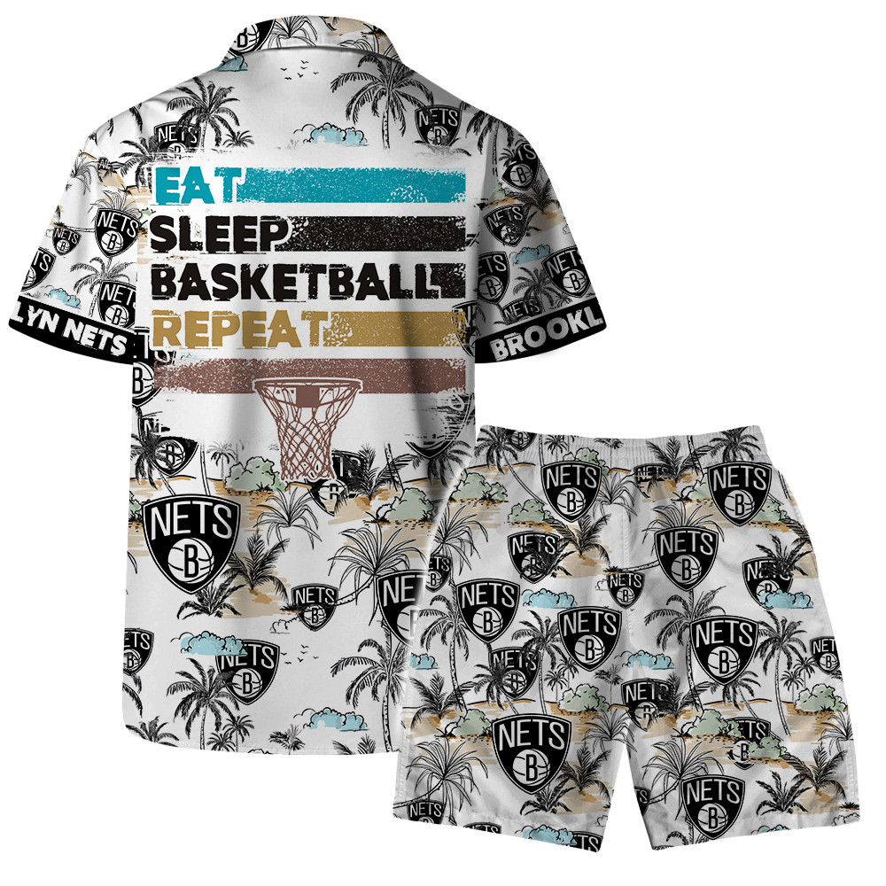 Brooklyn Nets National Basketball Association Hawaiian Set Floral V6 NBA Pattern