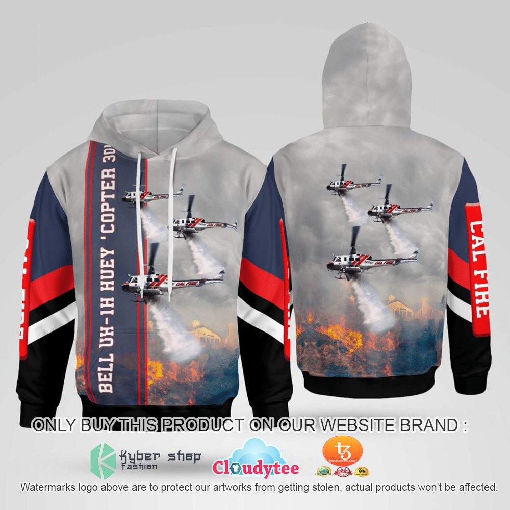 Cal Fire Hemet-Ryan Helitack Bell UH-1H Huey Copter 301 3D Hoodie