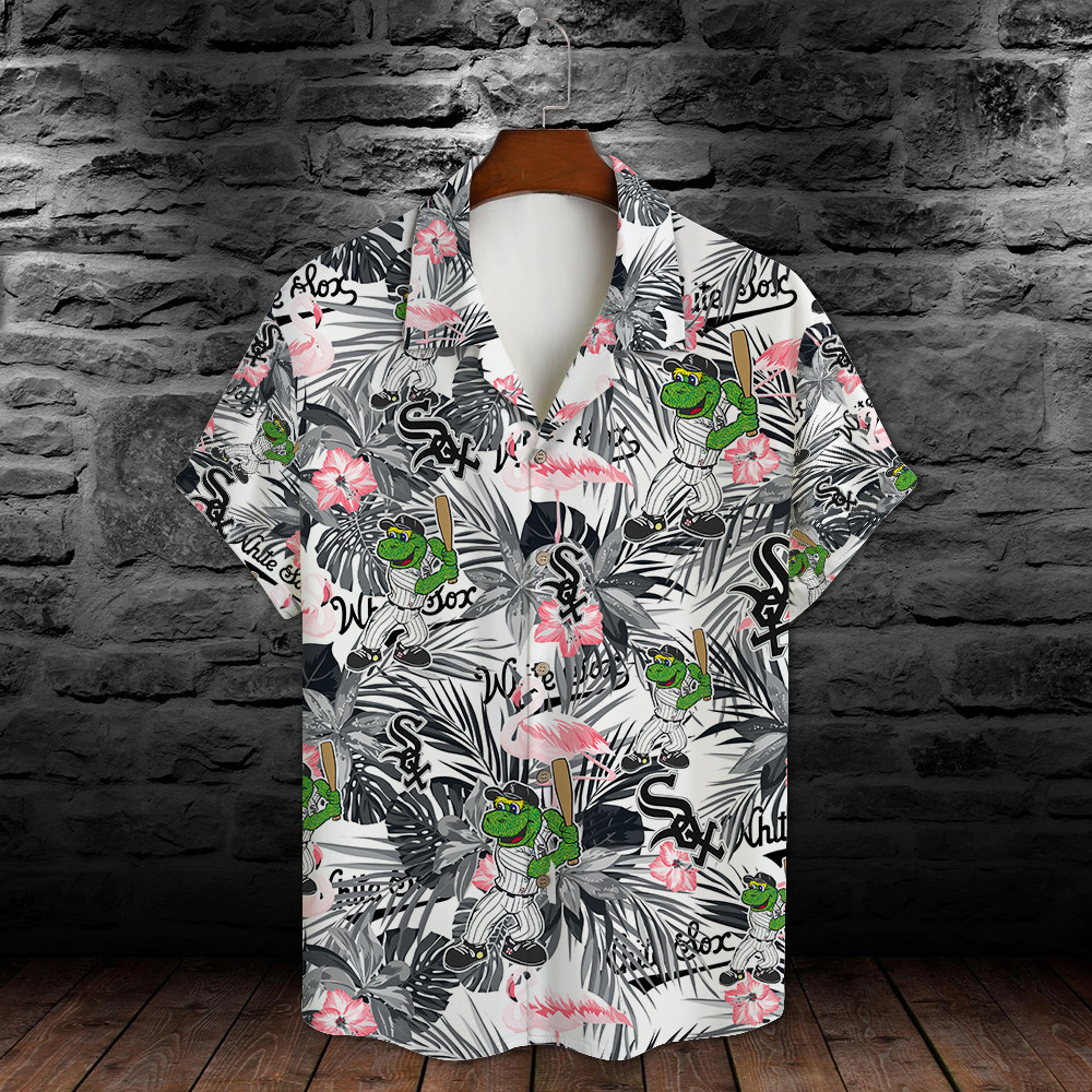 Chicago White Sox Major League Baseball Mascot And Hibiscus Pattern 3D Print Hawaiian Shirt MAY1