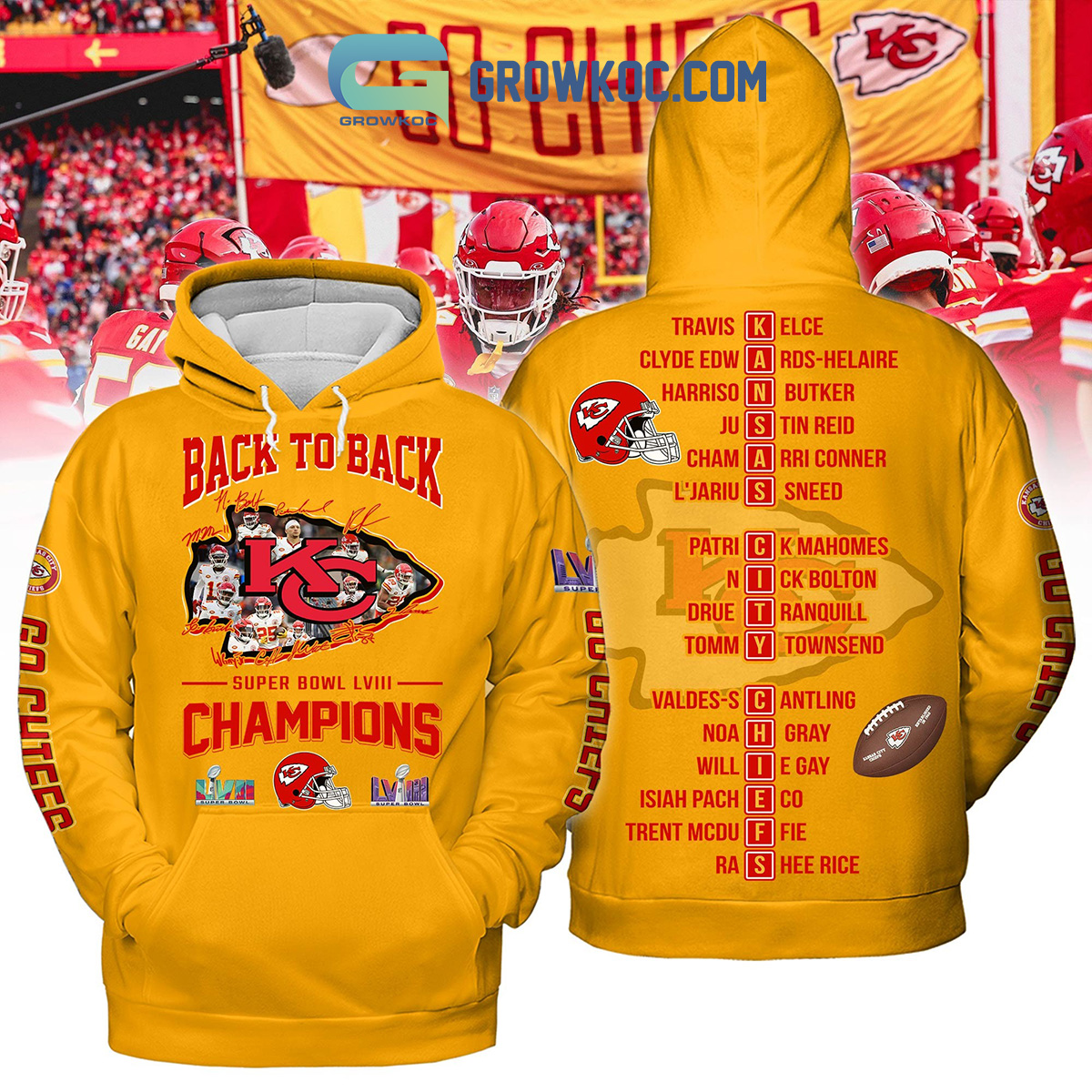 Chiefs Back To Back Super Bowl Champions Gold Design Hoodie T Shirt