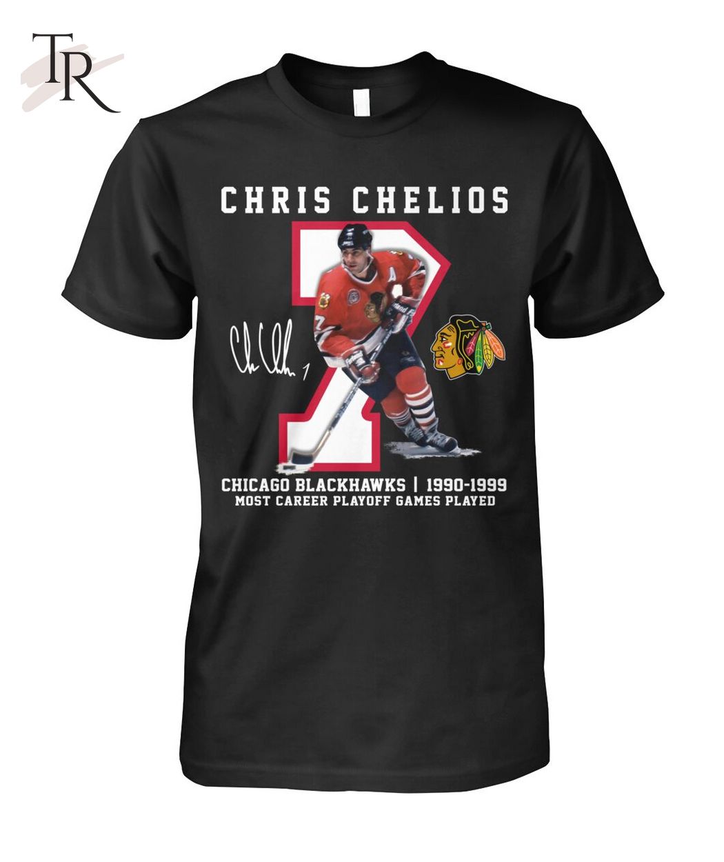 Chris Chelios Chicago Blackhawks 1990-1999 Most Career Playoff Games Played T-Shirt