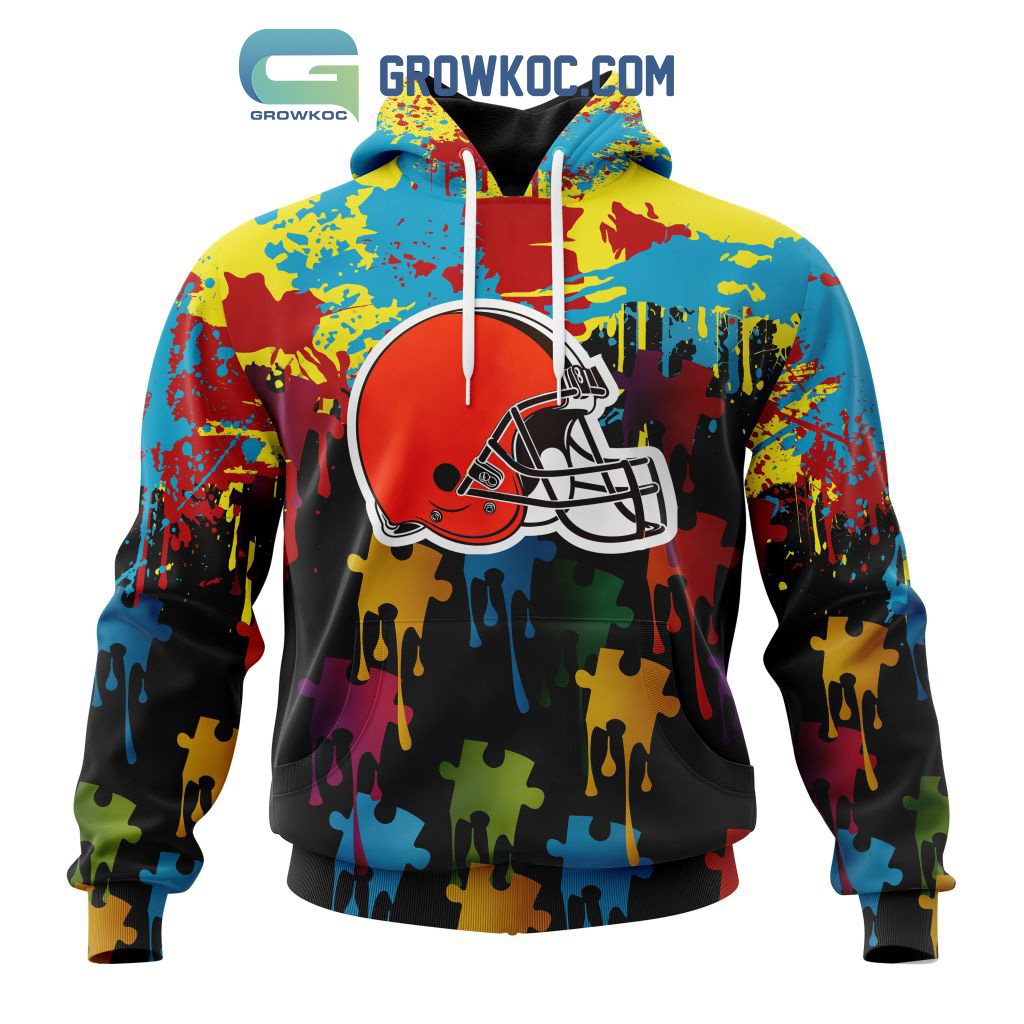 Cleveland Browns Personalized Autism Awareness Puzzle Painting Hoodie Shirts