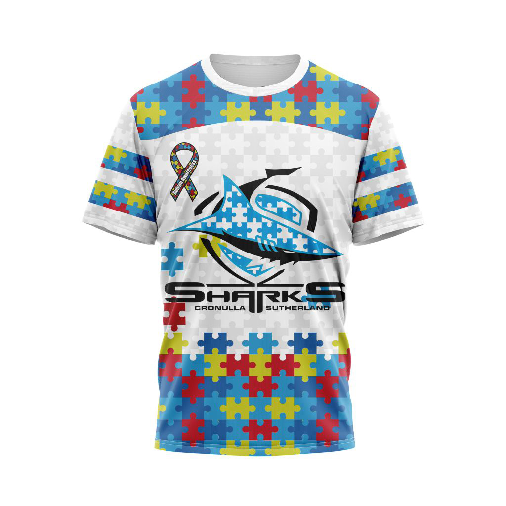Cronulla Sutherland Sharks NRL Autism Awareness Concept Kits Hoodie T Shirt