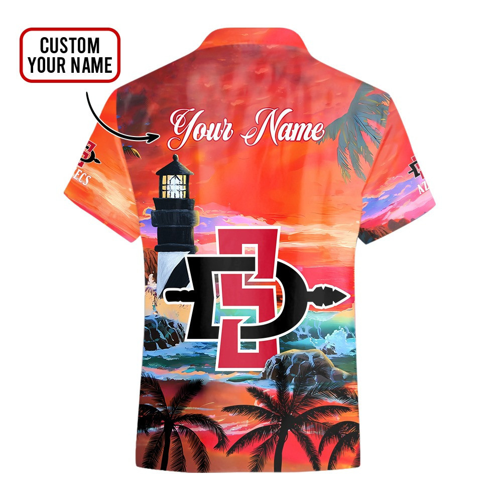 Custom Name San Diego State Aztecs Men's Basketball Mascot Beach Pattern For Fans 3D Hawaiian Shirt