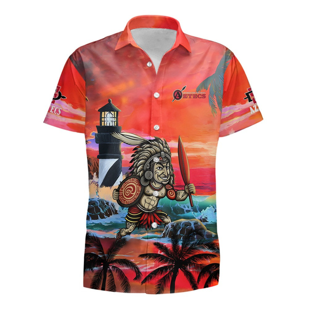 Custom Name San Diego State Aztecs Men's Basketball Mascot Beach Pattern For Fans 3D Hawaiian Shirt
