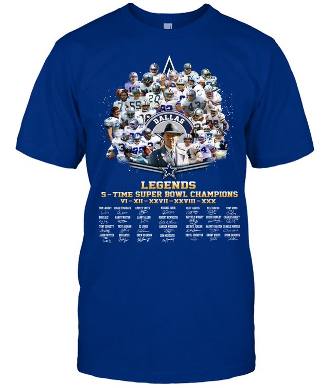 Dallas Cowboys Legends 5 - Time Super Bowl Champions T-Shirt - Limited Edition