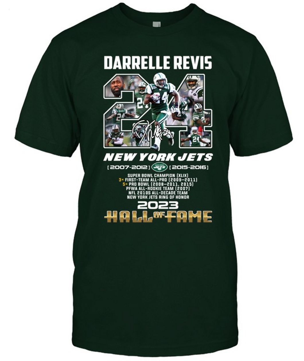 Darrelle Revis New York Jets 2007 - 2012, 2015 - 2016 Hall Of Fame 2023 T-Shirt