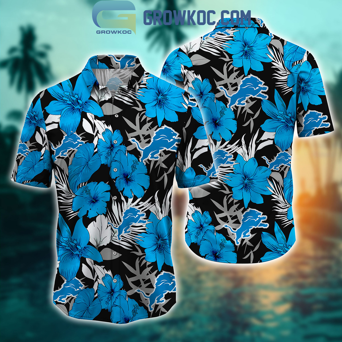Detroit Lions Tropical Aloha Hibiscus Flower Hawaiian Shirt
