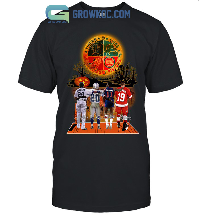 Detroit Tigers Lions Pistons And Red Wings Halloween T Shirt