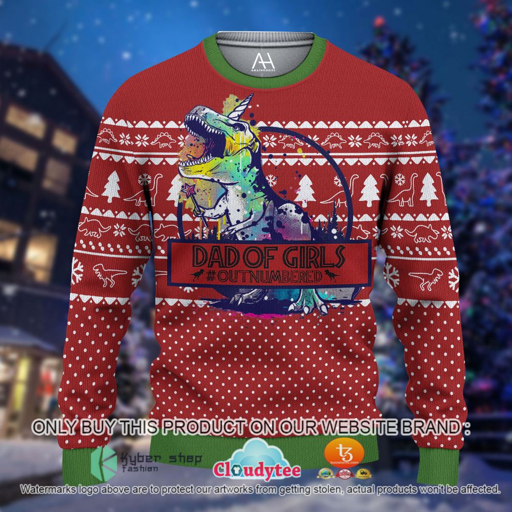 Dinosaur Christmas Dad of Girls Outnumbered 3D Hoodie, Shirt