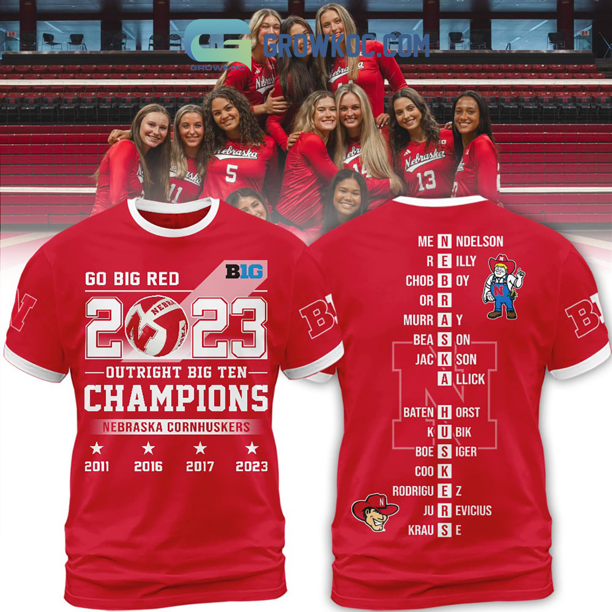 Go Big Red 2023 Outright Big Ten Champion Nebraska Cornhuskers Player Name Puzzle Hoodie T Shirts Red Version