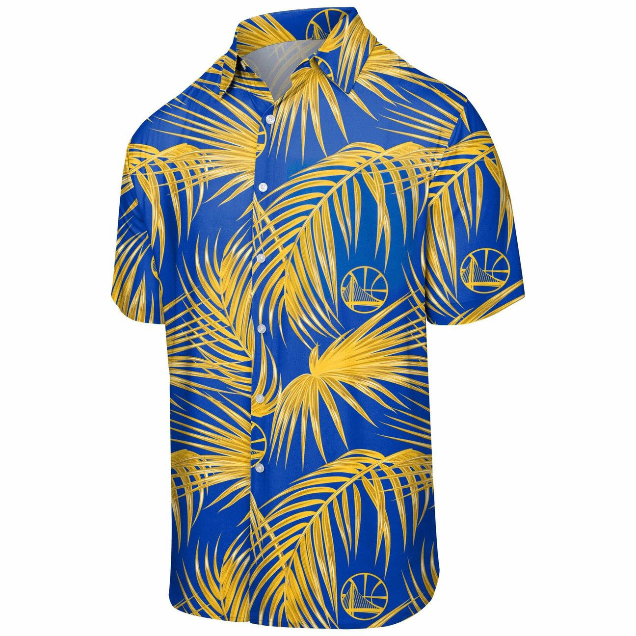 Golden State Warriors - NBA Team Logo Palm Leaf Pattern Hawaiian Shirt