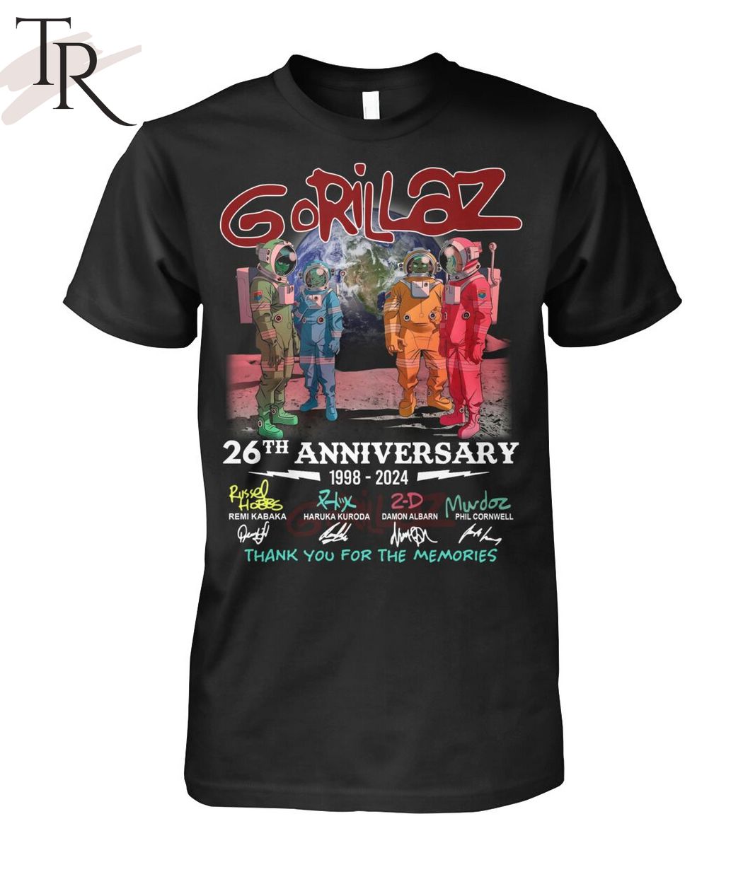 Gorillaz 26th Anniversary 1998 - 2024 Thank You For The Memories T-Shirt