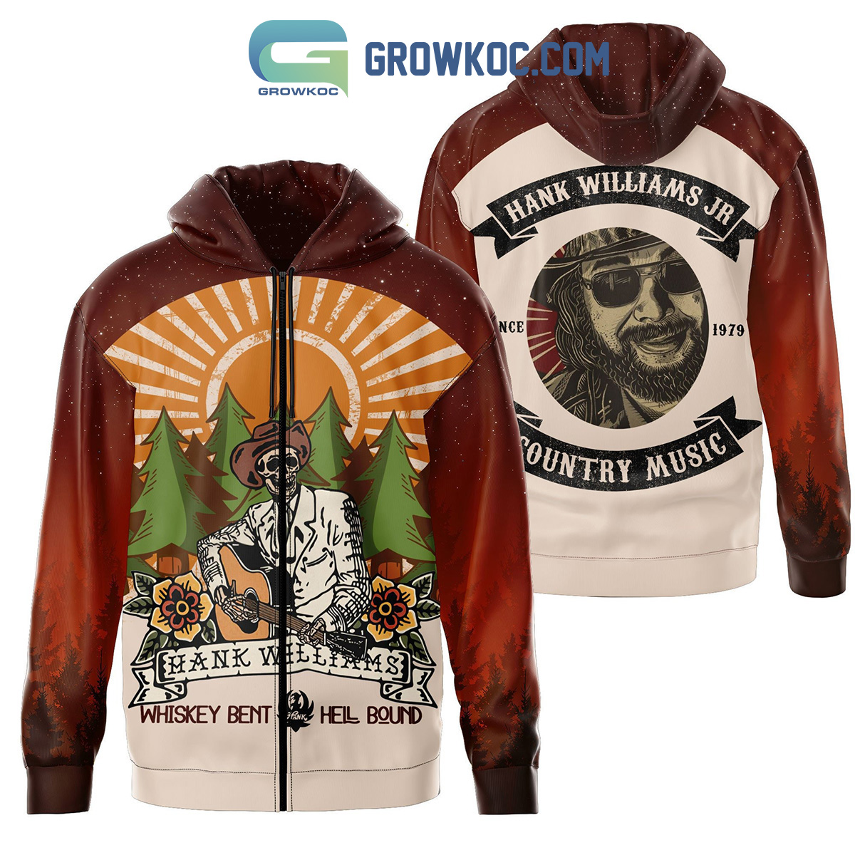 Hank Williams JR Country Music Whiskey Bent Heil Bound Hoodie T Shirt