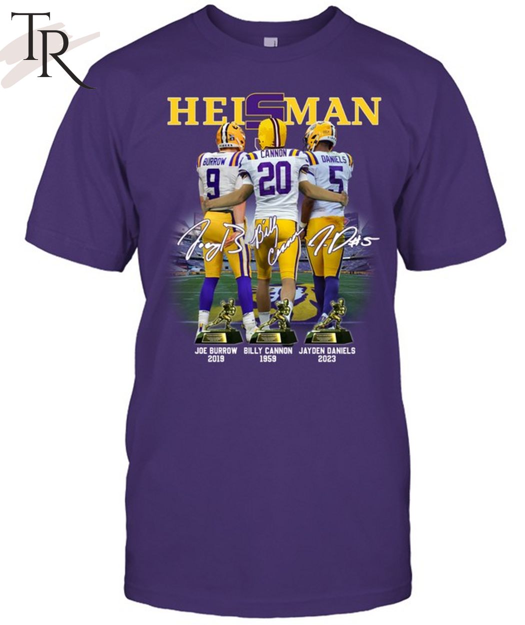 Heisman LSU Tigers Joe Burrow 2019, Billy Cannon 1969, Jayden Daniels 2023 T-Shirt_