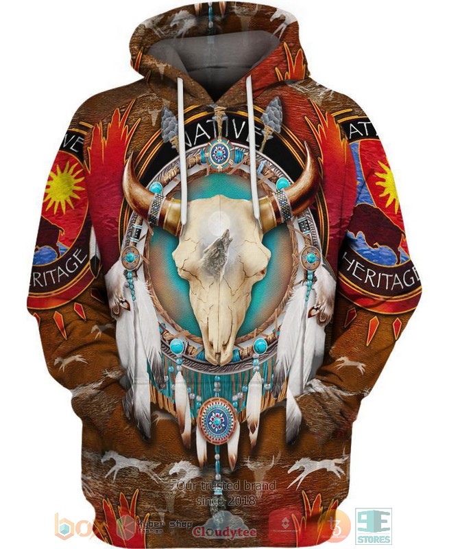 HOT Native Bison Skull brown All Over Printed 3D Shirt, Hoodie