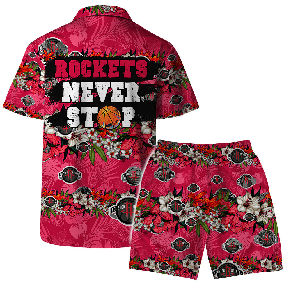 Houston Rockets Team Logo Pattern Never Stop Hawaiian Set