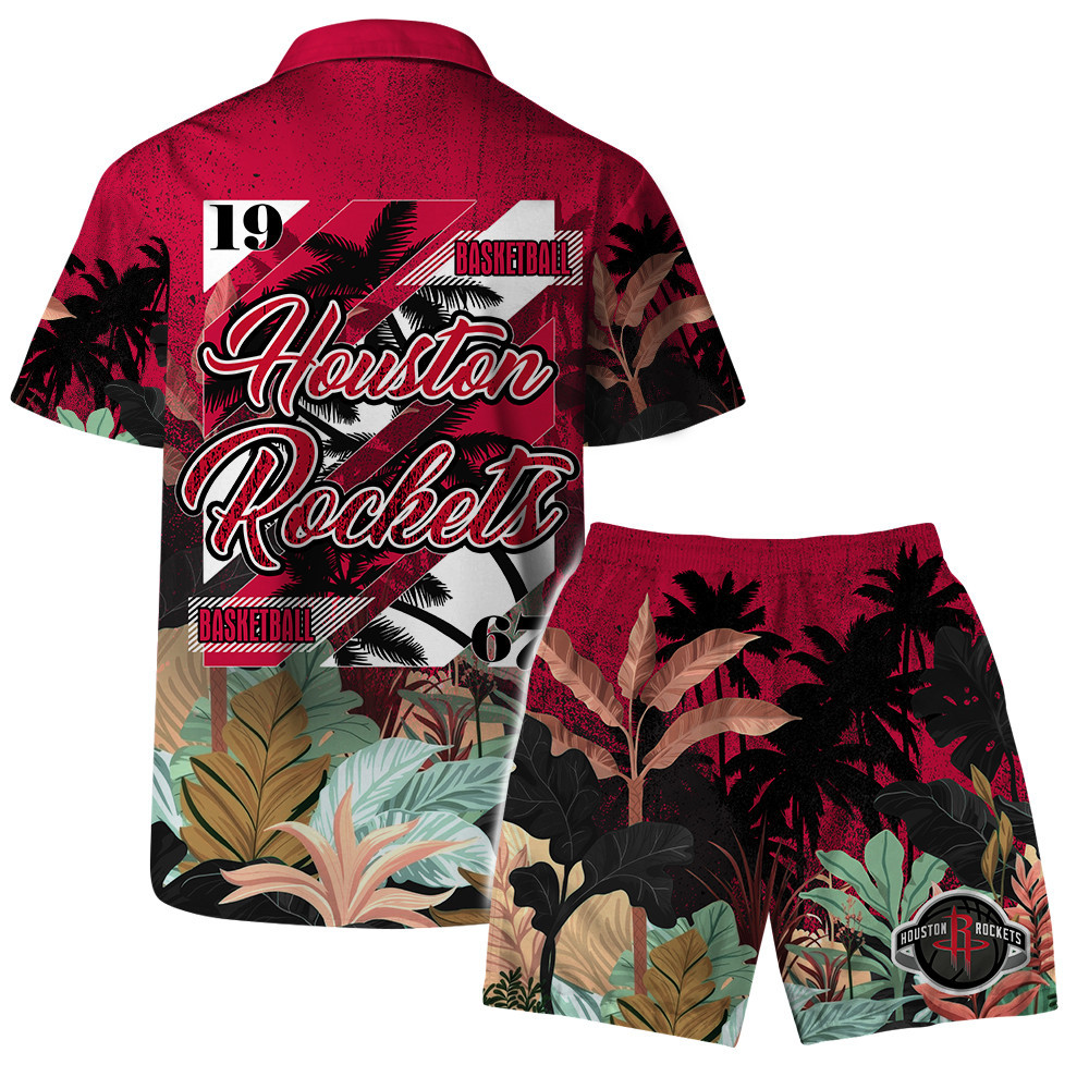 Houston Rockets Team Logo Pattern Tropical Hawaiian Set