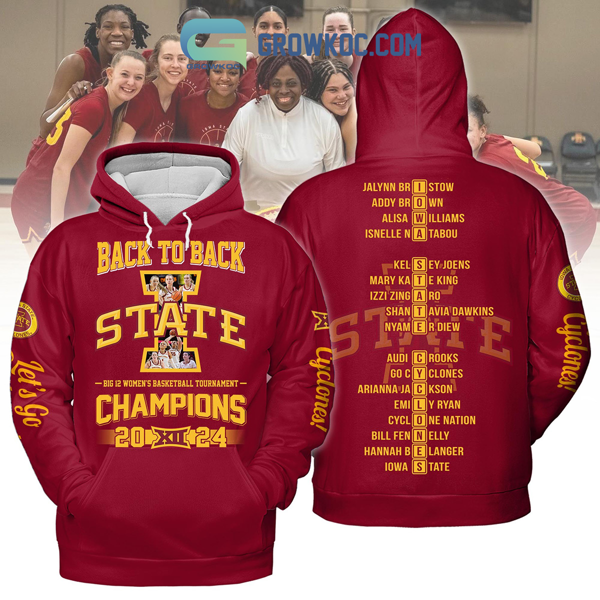 Iowa State Cyclones Big 12 Basketball Champions 2024 Back2back Red Version Hoodie Shirts