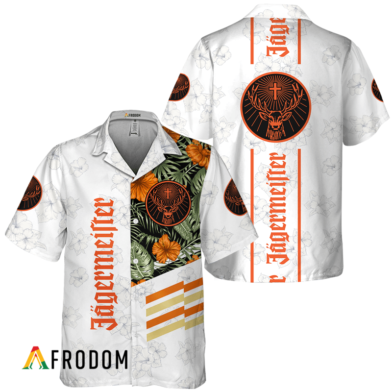 Jagermeister White Tropical Flower Hawaiian Shirt