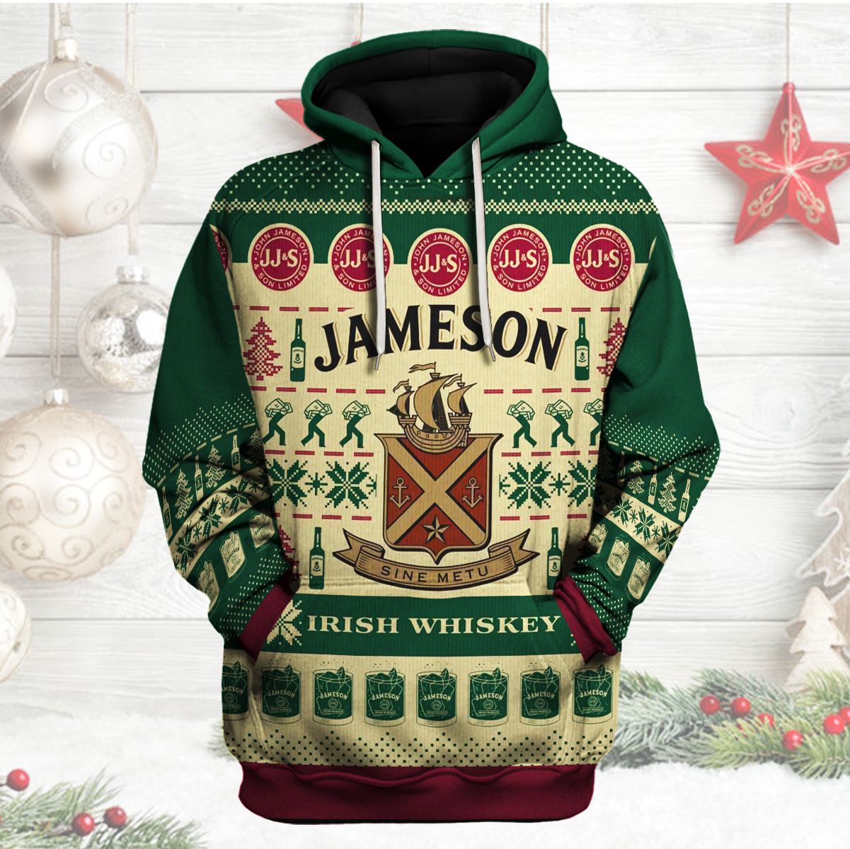 Jameson Irish Whiskey christmas tree green 3d Hoodie