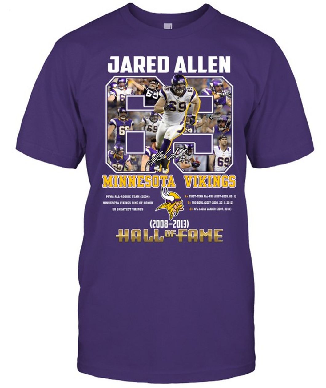 Jared Allen Minnesota Vikings 2008 - 2023 Hall Of Fame T-Shirt