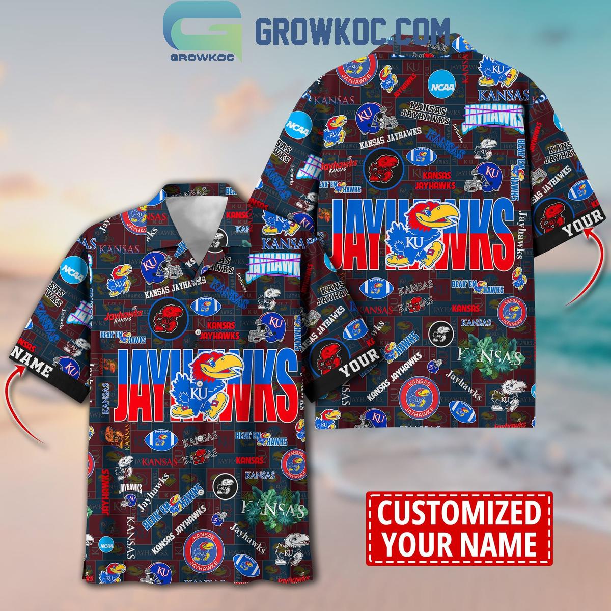 Kansas Jayhawks Solgan Beak'em Hawks True Fan Spirit Personalized Hawaiian Shirts