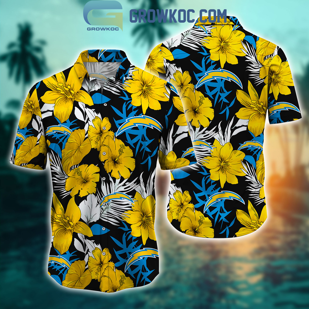 Los Angeles Chargers Tropical Aloha Hibiscus Flower Hawaiian Shirt