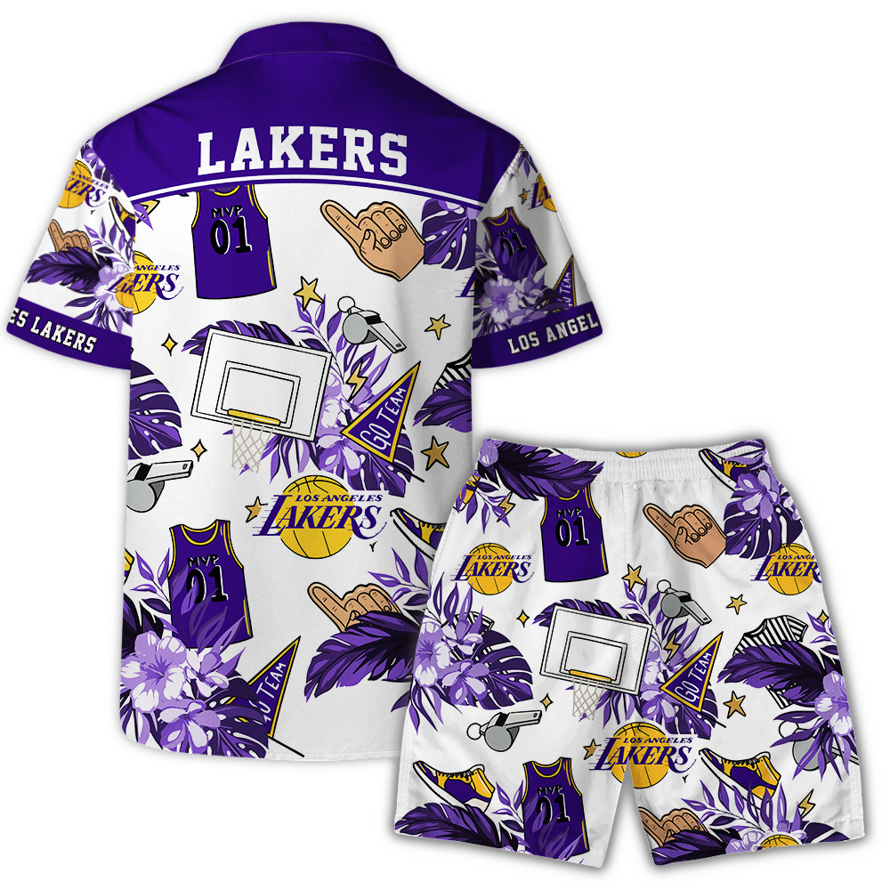 Los Angeles Lakers National Basketball Association Hawaiian Set Floral V2 NBA Pattern