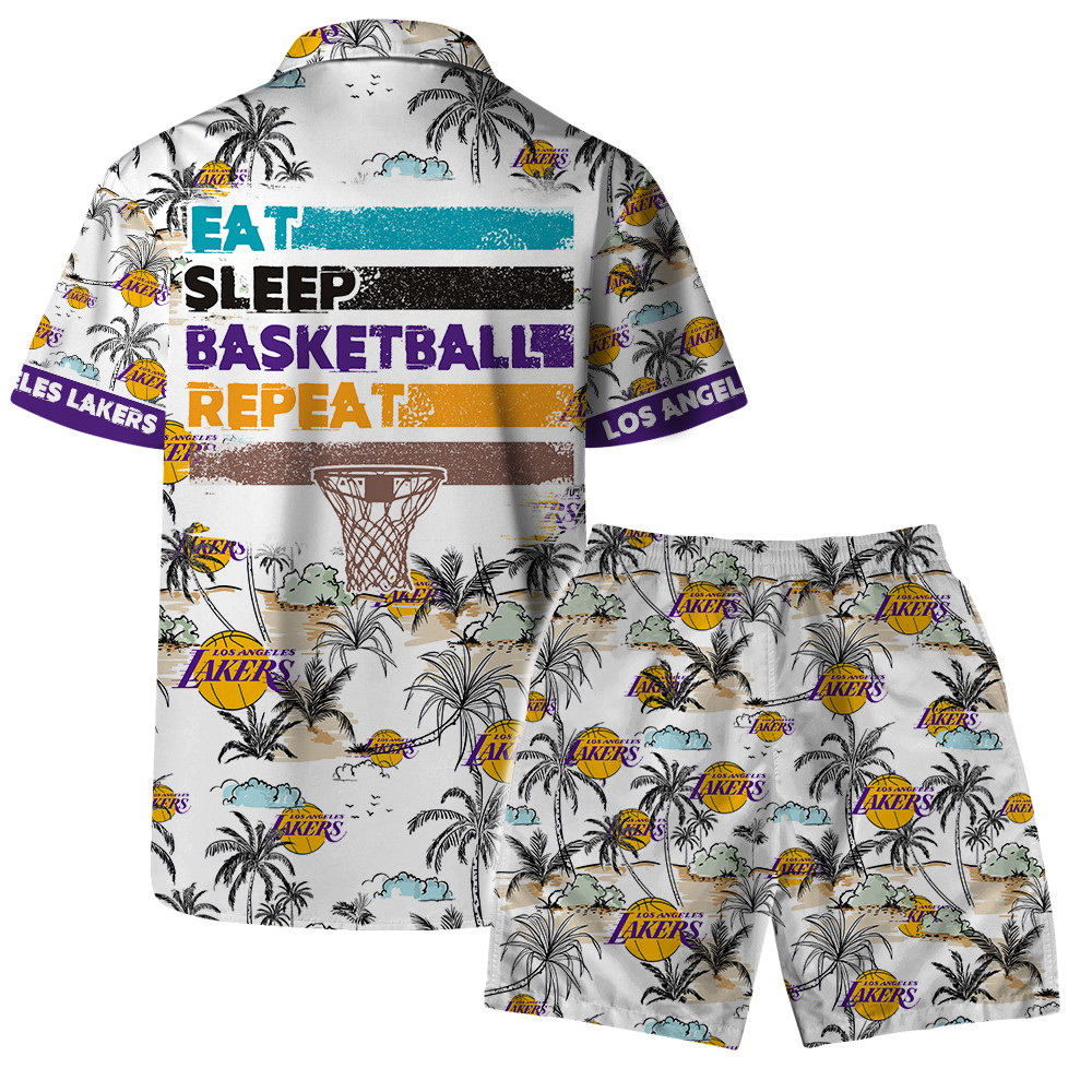 Los Angeles Lakers National Basketball Association Hawaiian Set Floral V6 NBA Pattern