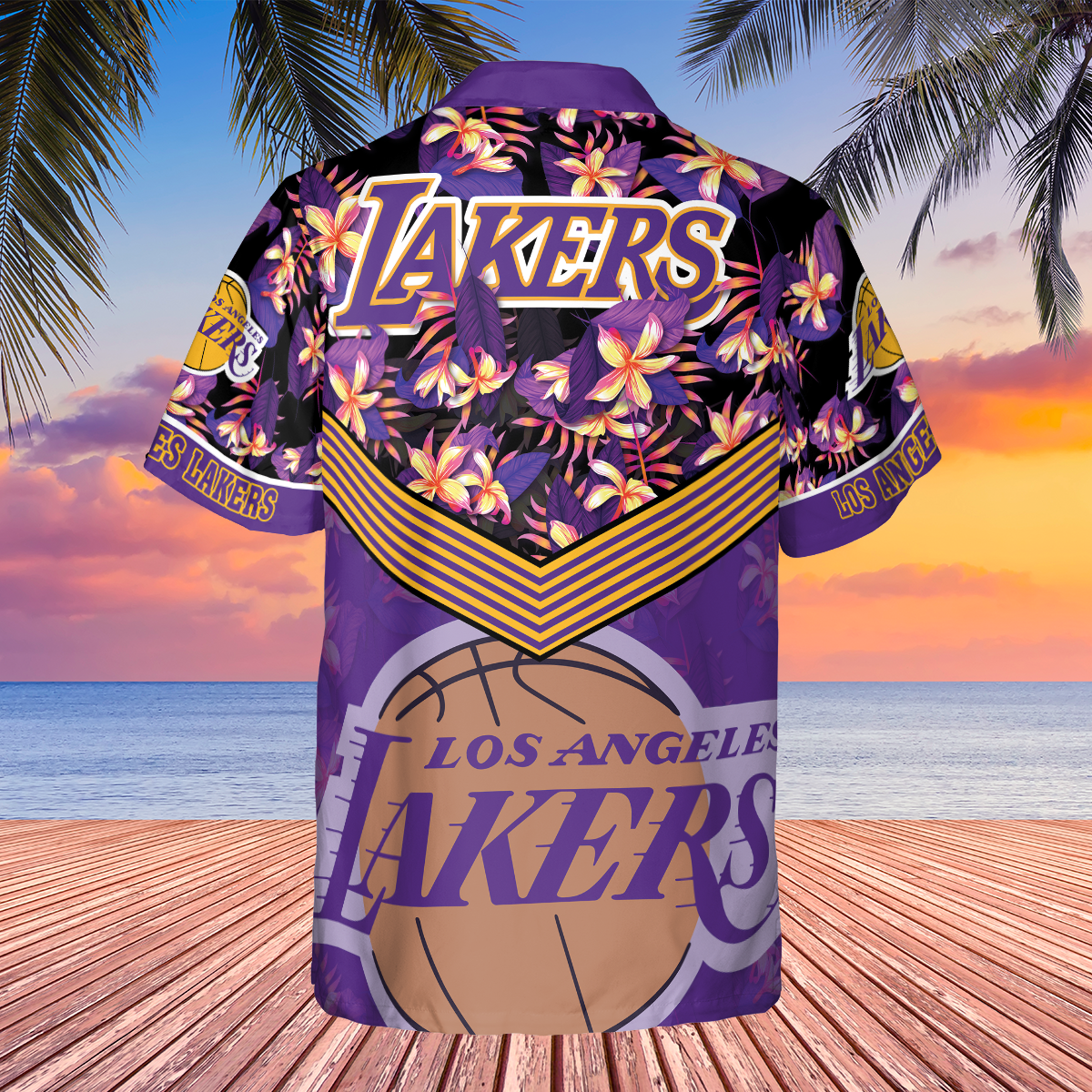 Los Angeles Lakers Purple Hibiscus Flower Pattern Print Hawaiian Shirt