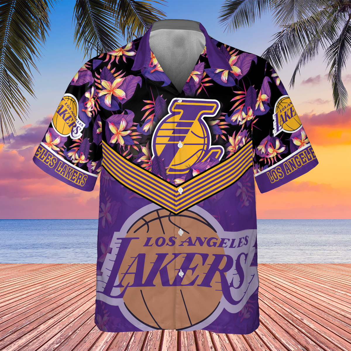 Los Angeles Lakers Purple Hibiscus Flower Pattern Print Hawaiian Shirt