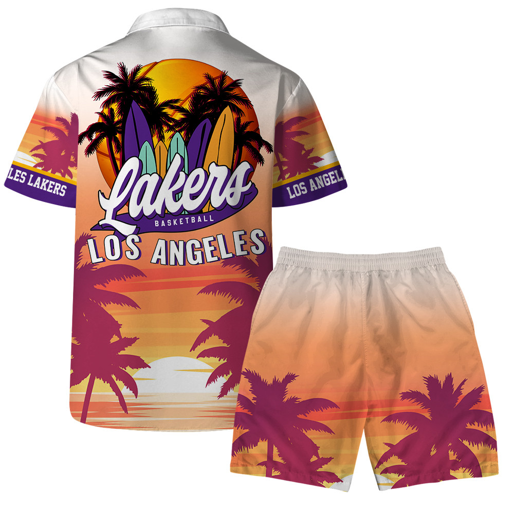 Los Angeles Lakers Team Logo Pattern Sunset Tropical Hawaiian Set