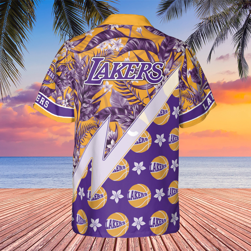 Los Angeles Lakers Tropical And Basketball Pattern Print Hawaiian Shirt