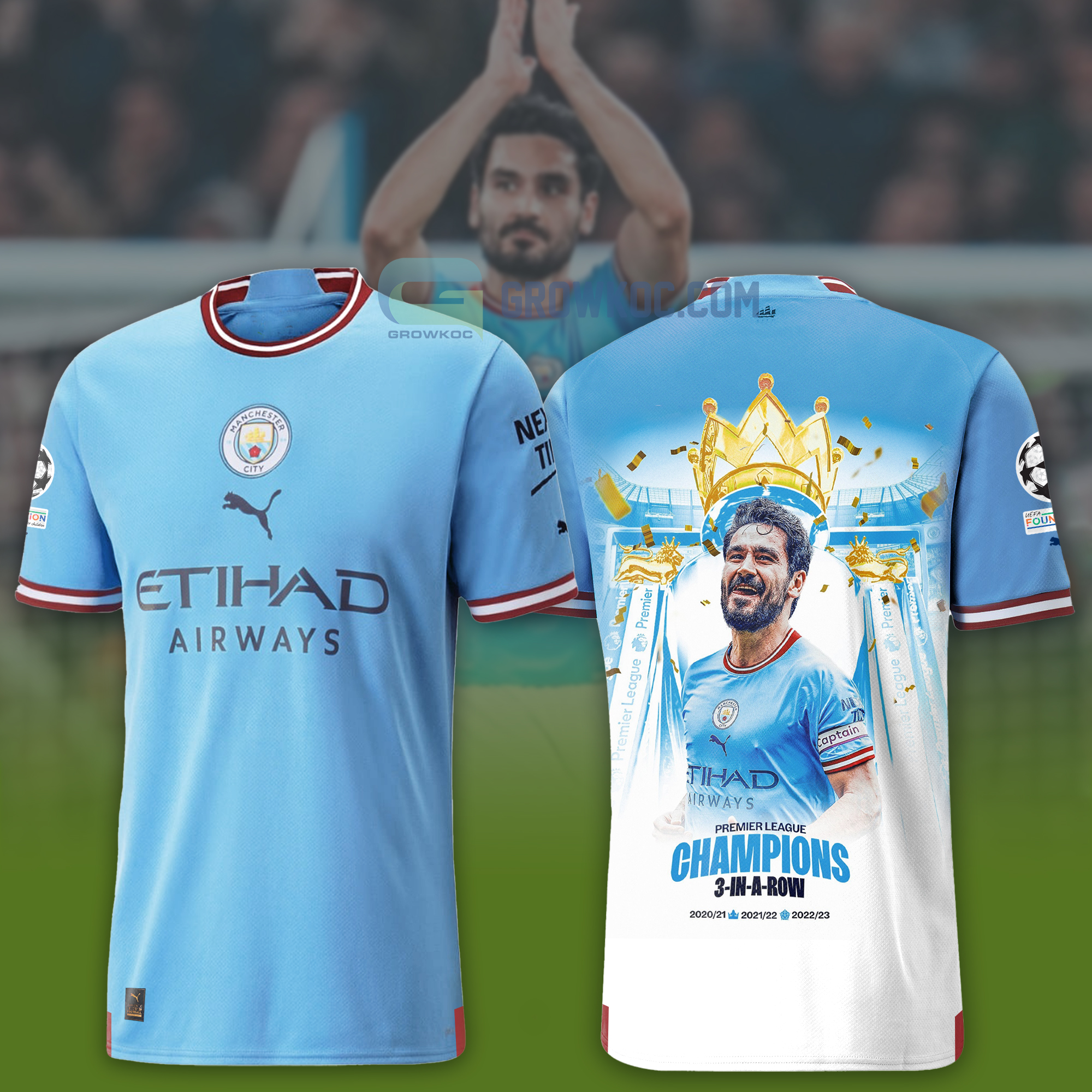 Manchester City Premier League Champions Gundogan 3 In Row T-Shirt