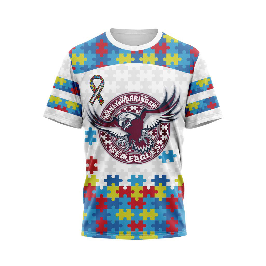 Manly Warringah Sea Eagles NRL Autism Awareness Concept Kits Hoodie T Shirt