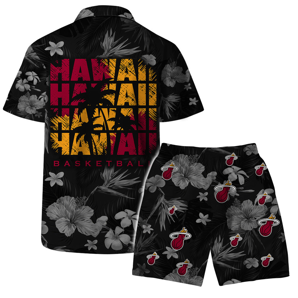 Miami Heat - NBA Team Logo Floral Hawaiian Set Vintage Design