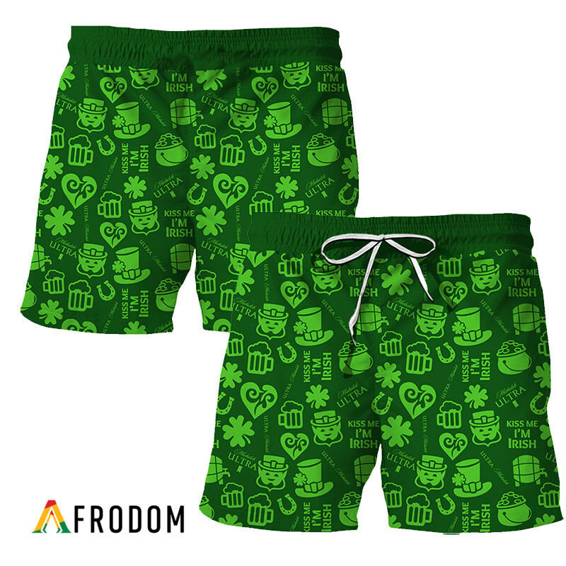Michelob Ultra St. Patrick's Day Doodle Pattern Hawaiian Shorts