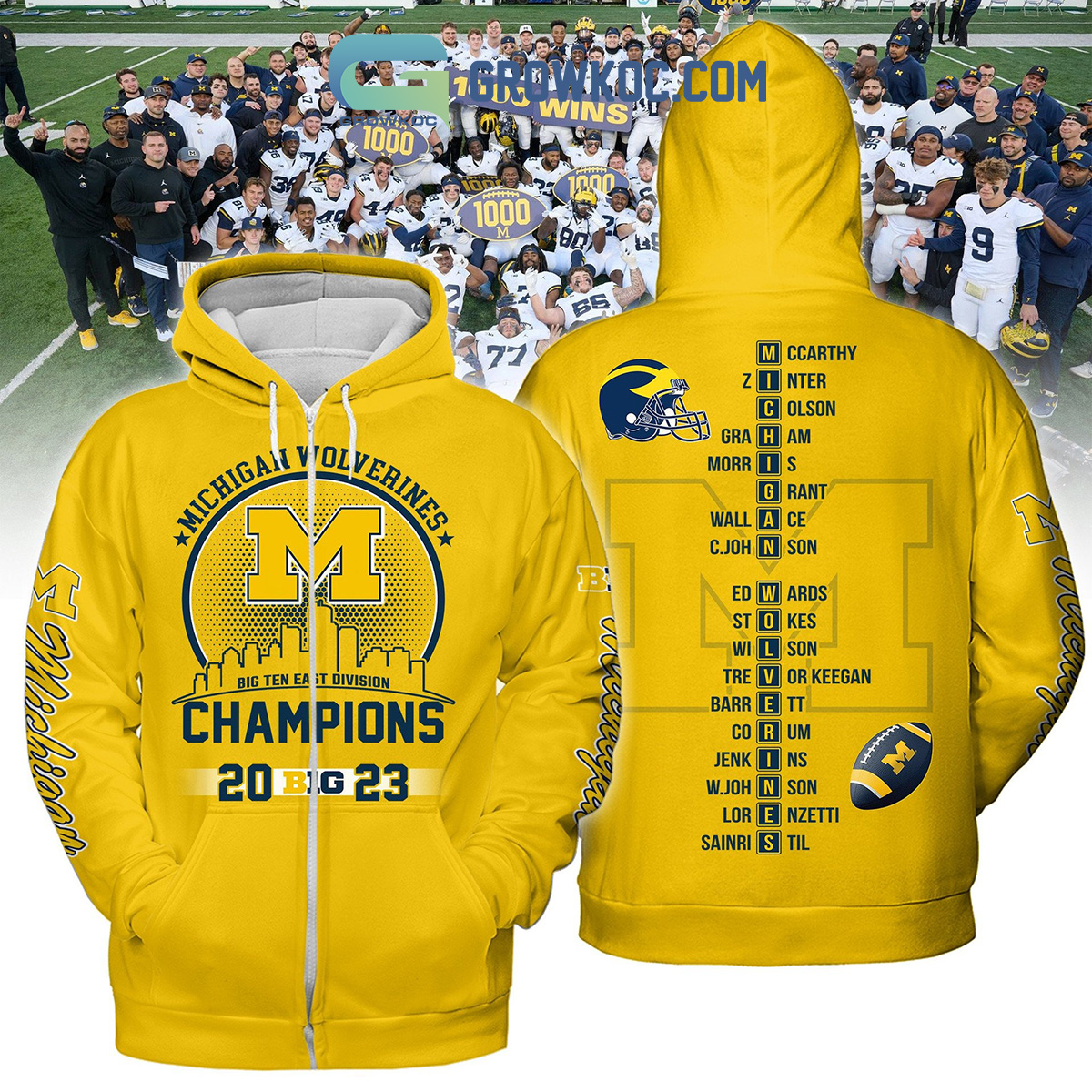 Michigan Wolverines Champions 2023 Big Ten Gold Navy Design Hoodie T Shirt