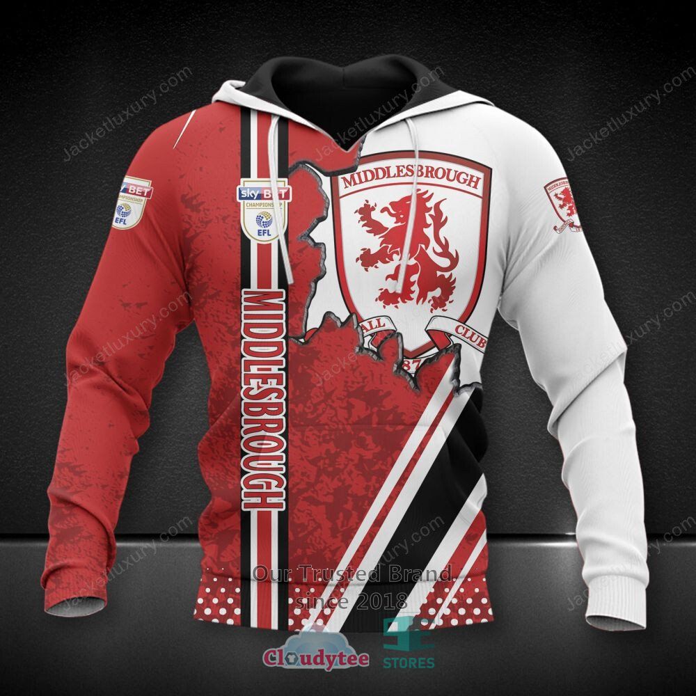 Middlesbrough Football Club White Red 3D Hoodie, Shirt