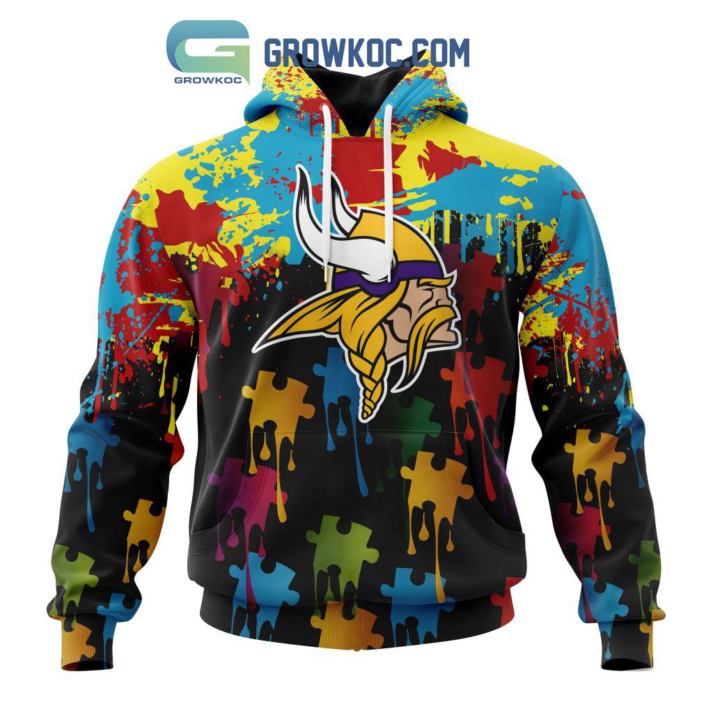 Minnesota Vikings Personalized Autism Awareness Puzzle Painting Hoodie Shirts