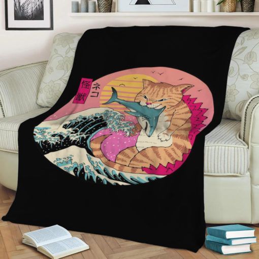 Neko Wave Kaiju Anime Japan Best Seller Fleece Blanket Gift For Fan, Premium Comfy Sofa Throw Blanket Gift H99