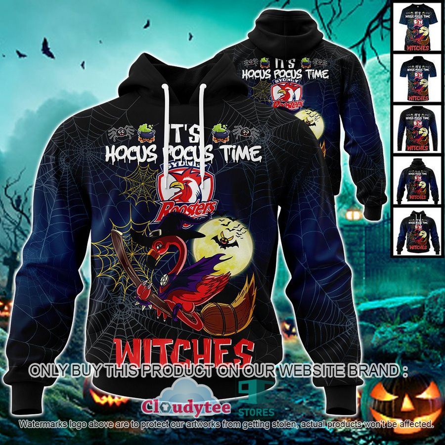 NEW Sydney Roosters It’s Hocus Pocus Time Halloween Flamingo Witches Hoodie, Shirt