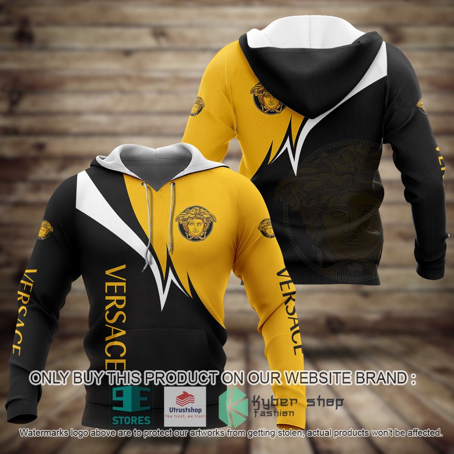 NEW Versace Luxury Brand logo yellow black Full Print Hoodie