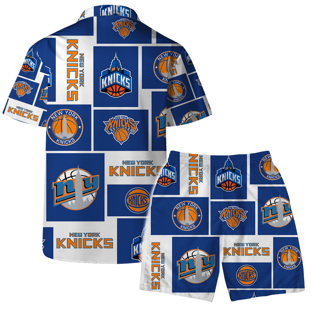 New York Knicks - NBA Team Logo Pattern Basketball Hawaiian Set