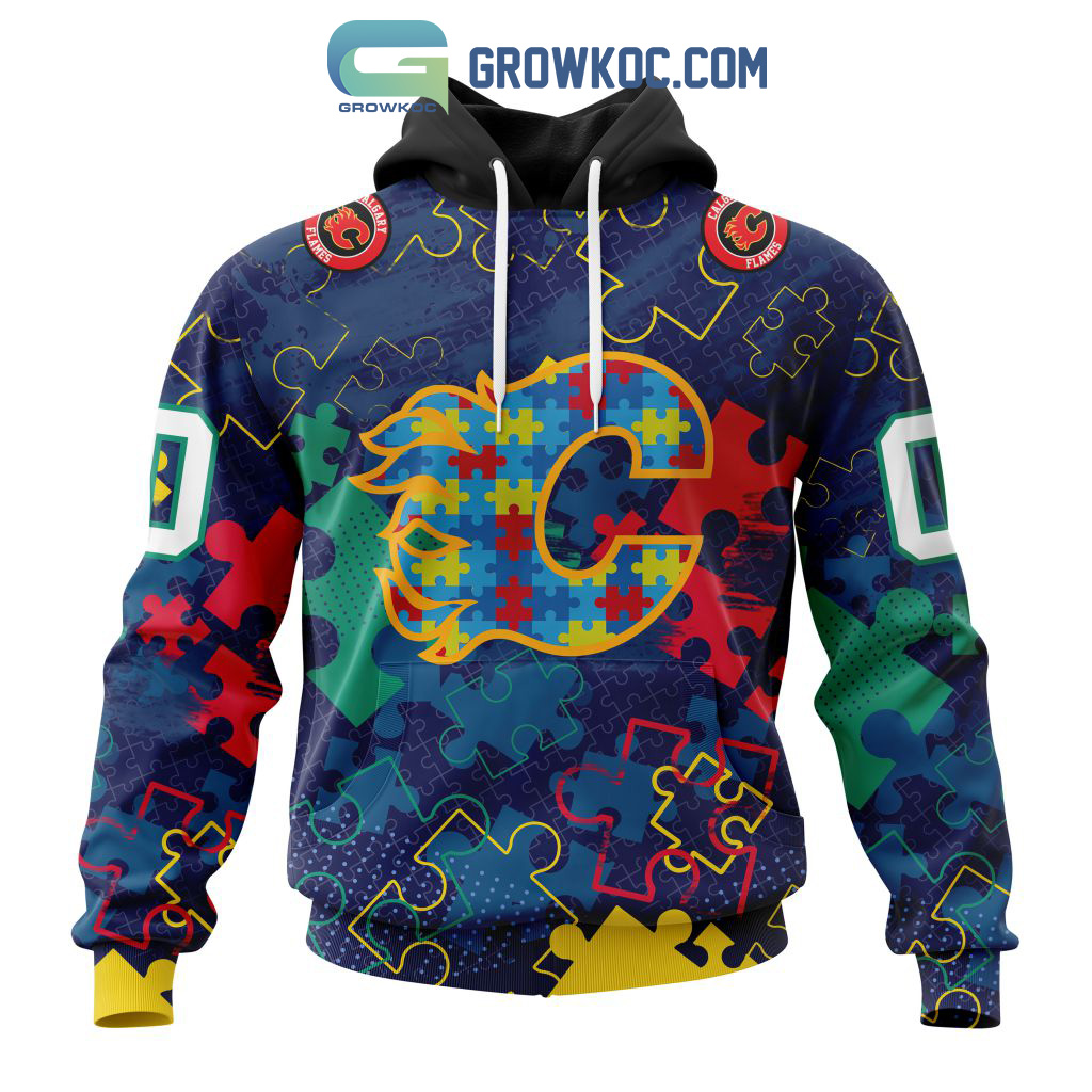 NHL Calgary Flames Puzzle Fearless Against Autism Awareness Hoodie T Shirt