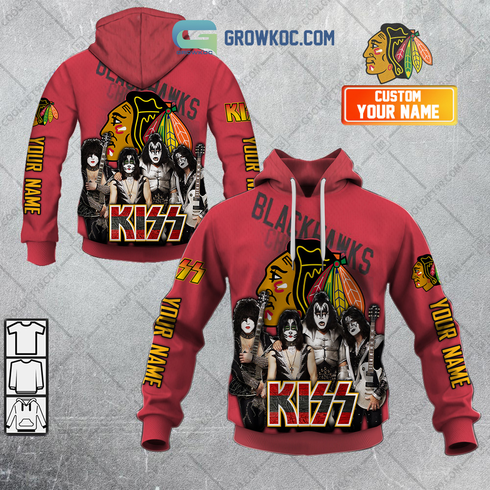 NHL Chicago Blackhawks Personalized Collab With Kiss Band Hoodie T Shirt